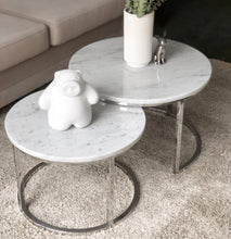 Cargar imagen en el visor de la galería, Mesa de Centro tipo Nido de Mármol Blanco Acero Inoxidable