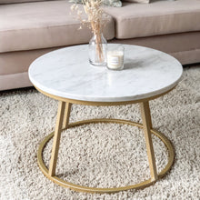 Cargar imagen en el visor de la galería, Mesa de Centro Dos Aros de Mármol Blanco Gold