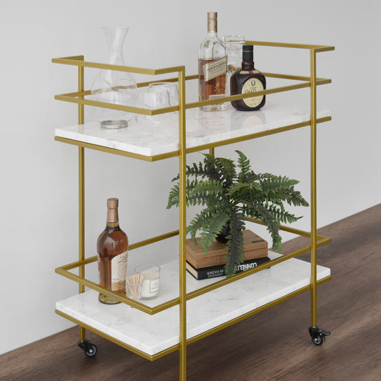 Carrito Bar Gin de Mármol Blanco Gold