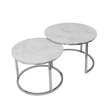 Cargar imagen en el visor de la galería, Mesa de Centro tipo Nido de Mármol Blanco Acero Inoxidable