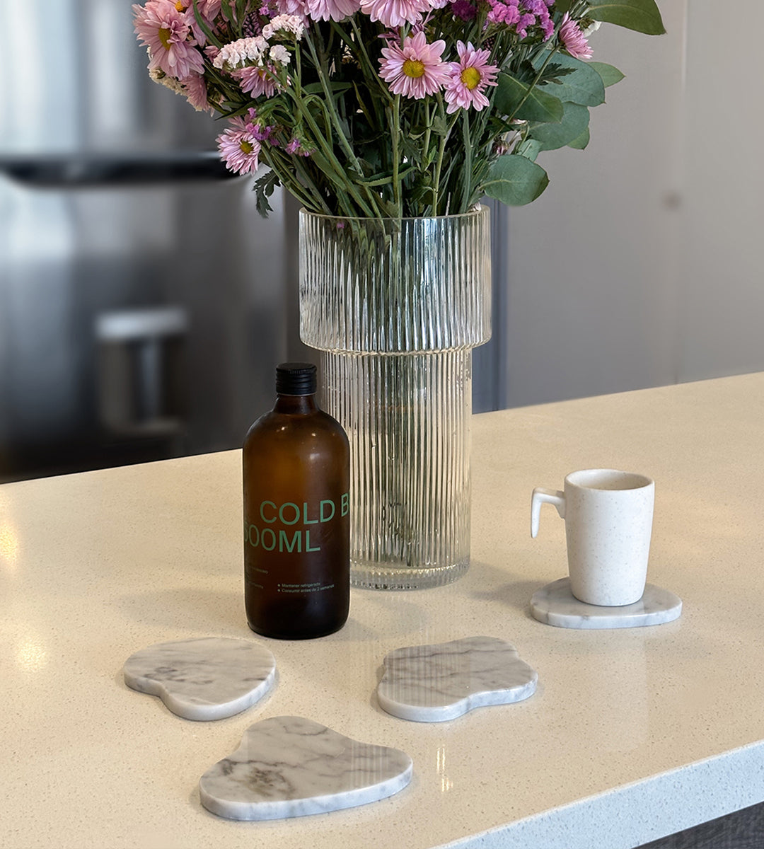 4Pack de Posavasos Organic de Mármol Blanco