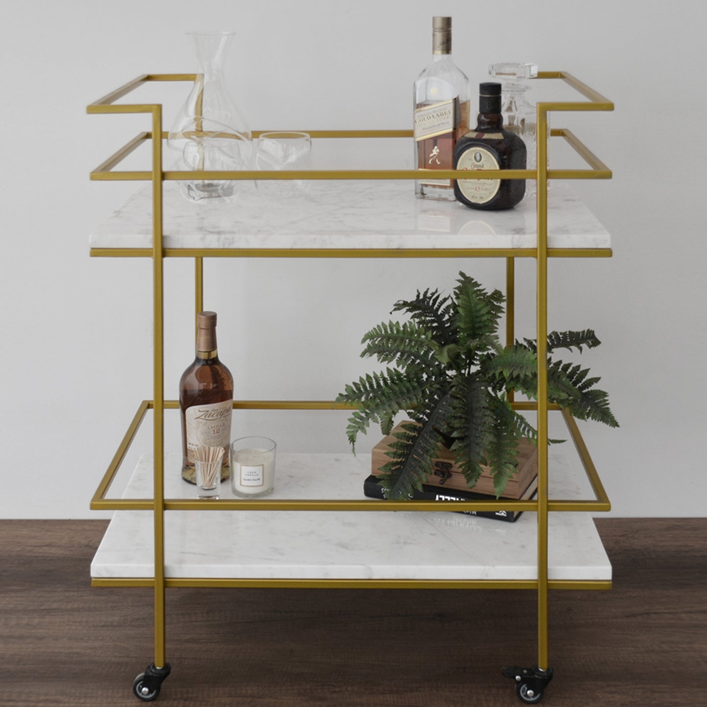 Carrito Bar Gin de Mármol Blanco Gold