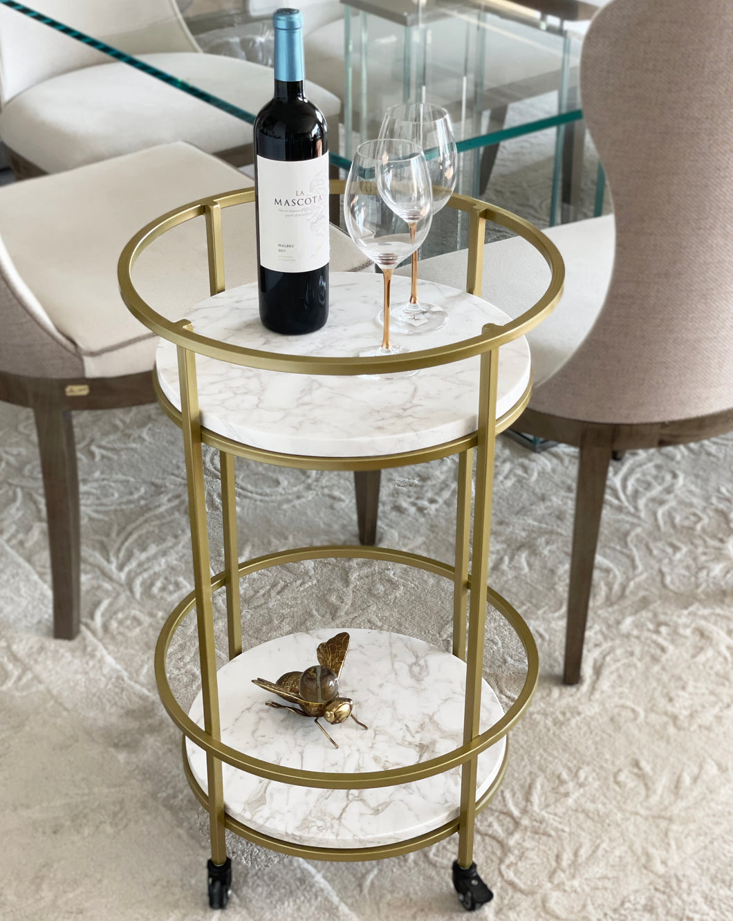 Carrito Bar Locky de Mármol Blanco Gold